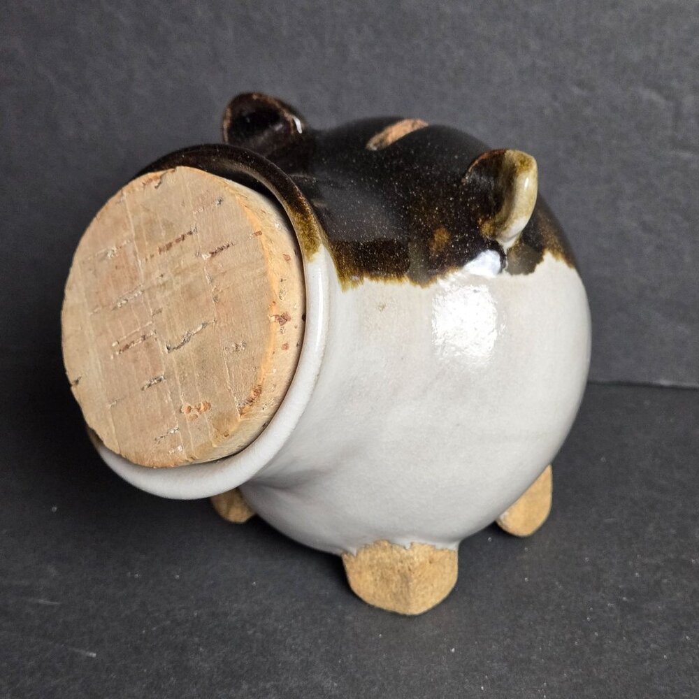 Handmade Signed Studio Pottery Stoneware Piggy Bank Cork Snout Pig Folk Rustic